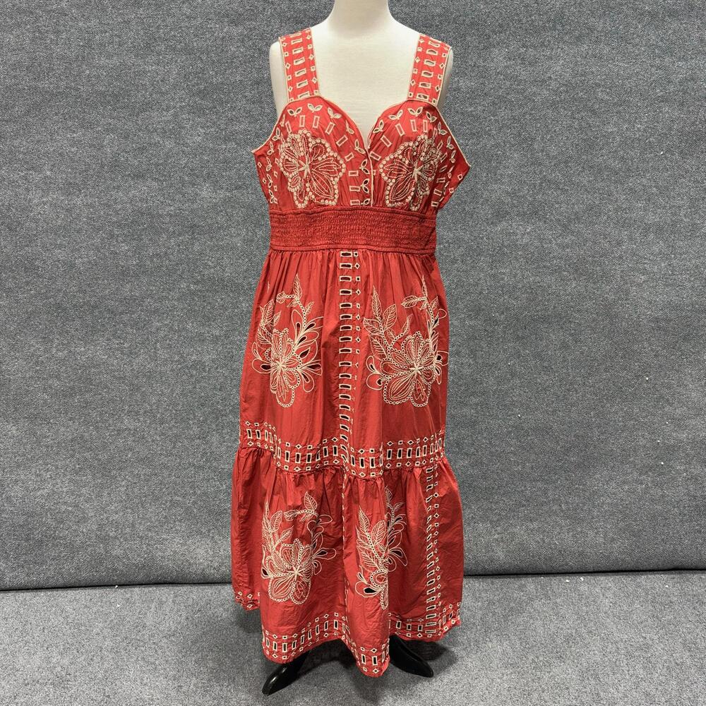 Rails Dress Womens XXL Red Embroidered Floral Sweetheart Tiered Maxi Sundress